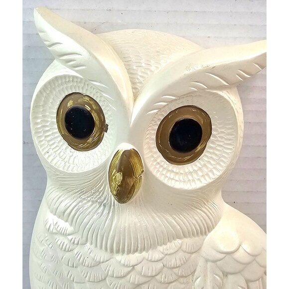 Vintage Chalkware White Owl Wall Plaques Hand-Painted Retro Mid Century Decor - Picture 5 of 12